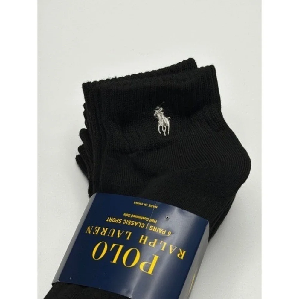 Ralph Lauren Polo Mens Black Classic Sport Half Cushioned Socks 6 Pairs Sz 10-13